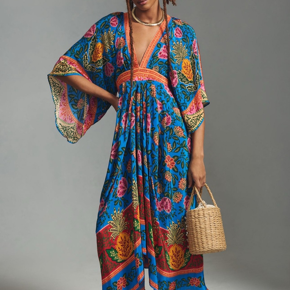 Farm Rio Pineapple Garden Kaftan Maxi Dress NWT Size L
